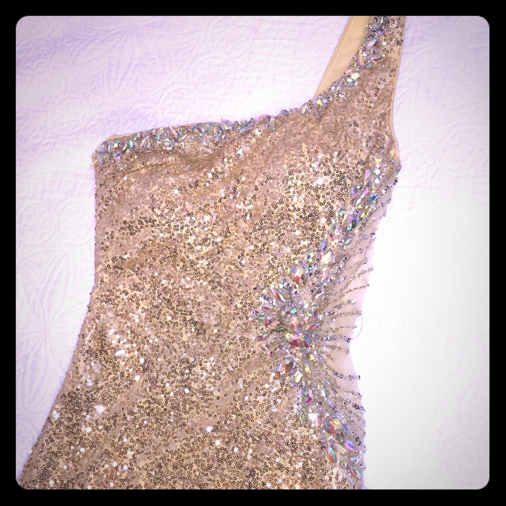 Gold sequin one should pageant dress